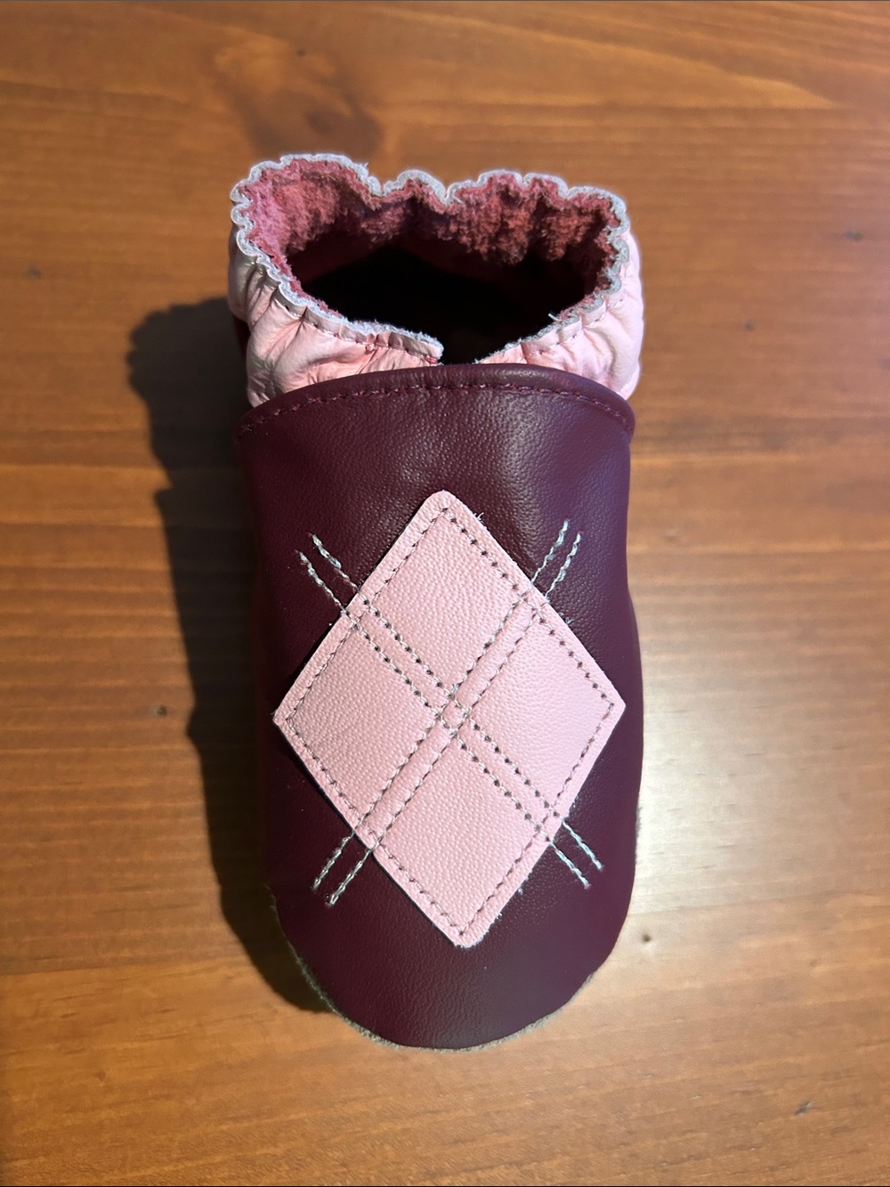 Robeez Kids Leather Slip-On Shoe in Burgundy and Pink
